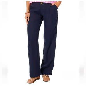 Lilly Pulitzer navy linen trouser pant size 8